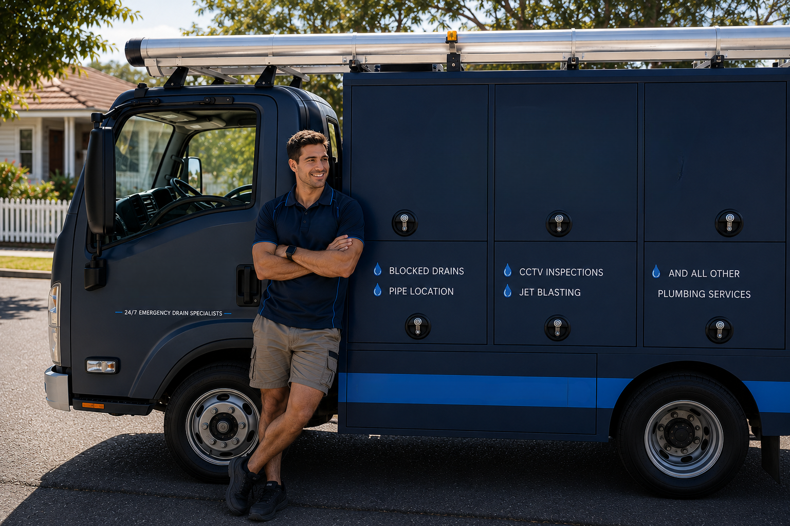Plumber with Enfield Blocked Drains van