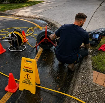 Repairing a burst drain pipe at a Enfield home